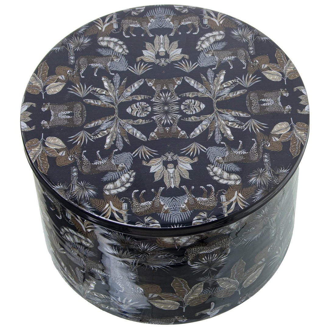 DRW Set mit 2 Boxen aus emailliertem Metall mit Leoparden, mehrfarbig, 22 x 22 x 15 cm