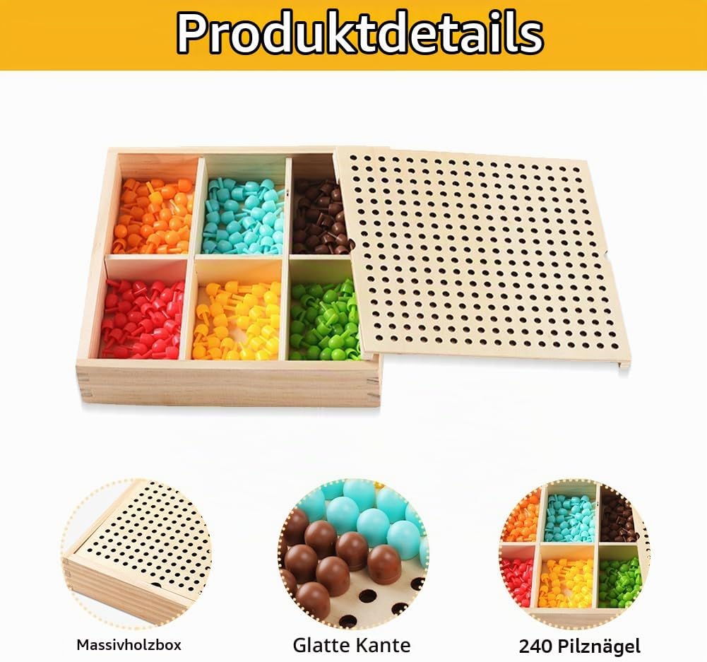 RANJIMA Mosaik Steckspiel Bastelset für Kinder Ab 3-5 Jahre - Pegboard Mit 240 Steckperlen, 10 Bilde