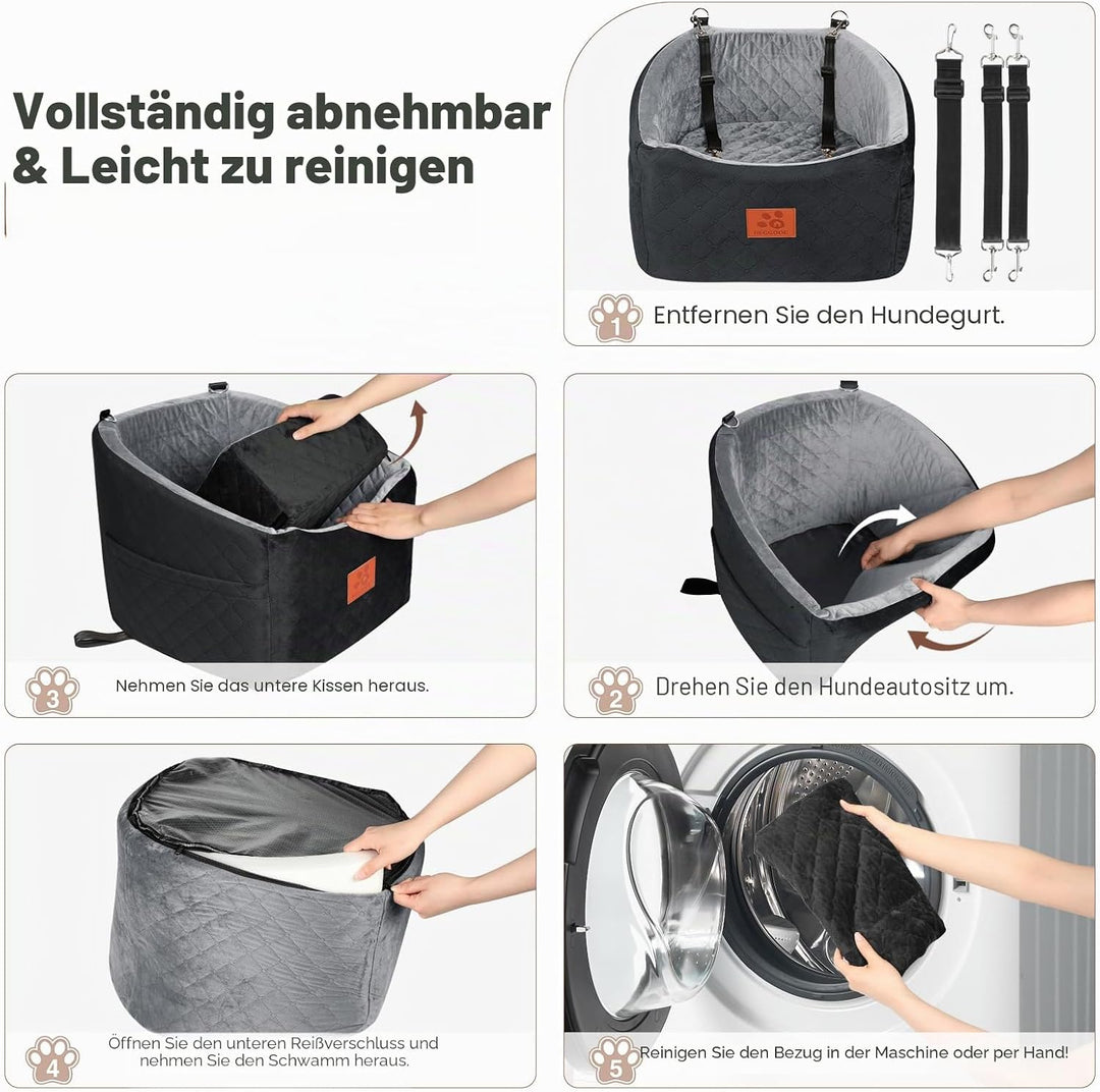 Hunde Autositz für Kleine/Mittlere Hunde, Memory-Schaum Erhöhter Hundesitz Auto, Abnehmbar & Waschba