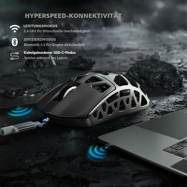 ATTACK SHARK R3PRO 46g Superlight Magnesiumlegierung Maus, 8000Hz Kabellose Abfragerate, 26000 DPI,
