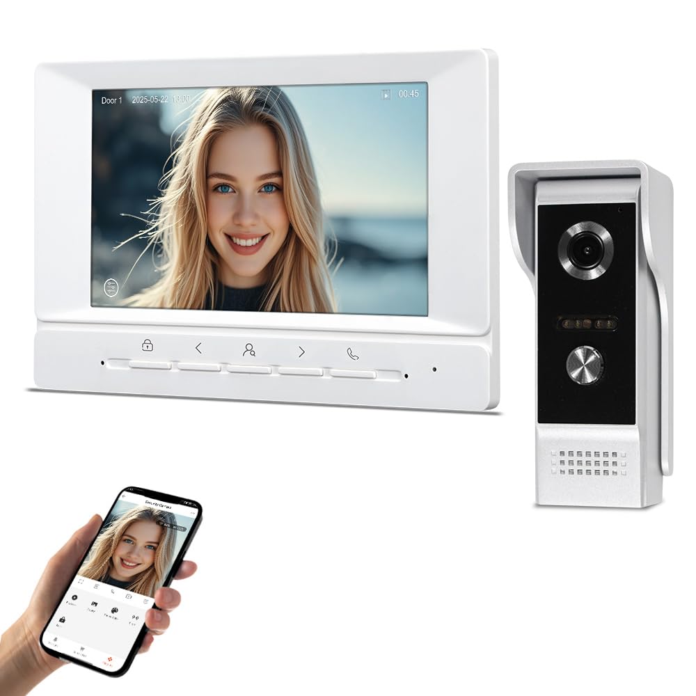 7 Zoll TUYA WLAN Video Tür Telefon Intercom System 1080P HD Kamera IR-Nachtsicht, Videotürklingel mi