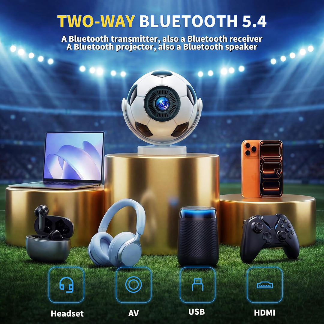 Mini Beamer 4K 1280P, 2026 Upgraded Football Style Projector with WiFi 6 and Bluetooth 5.4, Auto Key
