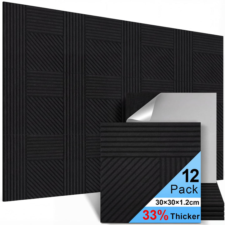 Akustikplatten Selbstklebend 12 Stück, 30x30x1.2cm Dreieckige Akustikpaneele Schwarz, Schallabsorber