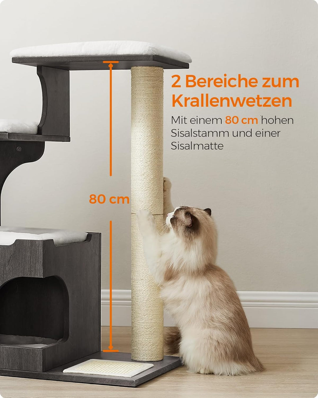 Feandrea Kratzbaum, 86 cm hoher Katzenbaum, Spanplatten-Katzenkratzbaum, mit Höhle, Liegeflächen, Sä