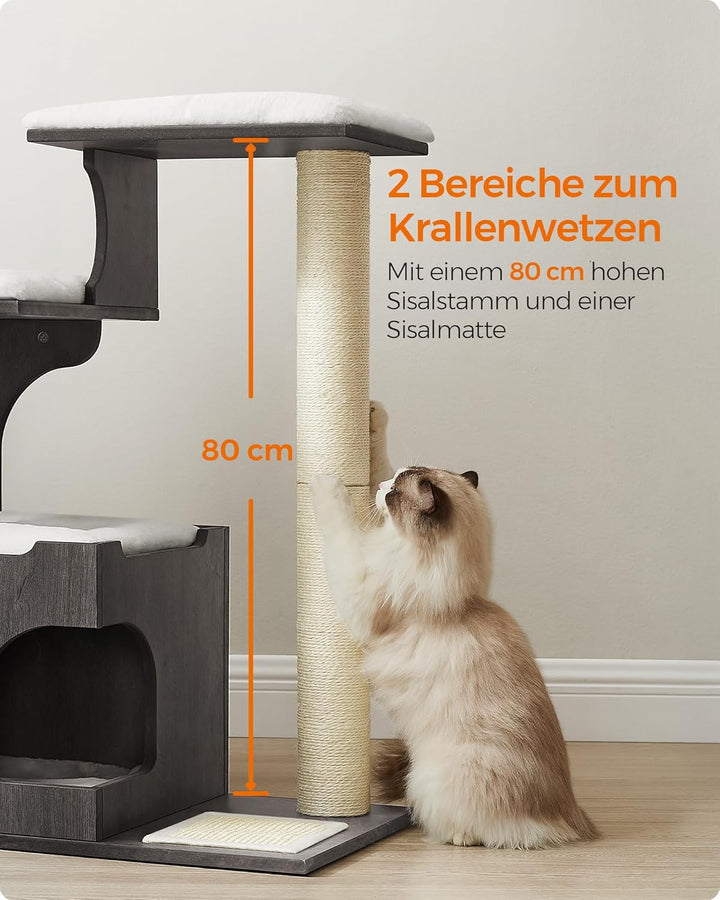 Feandrea Kratzbaum, 86 cm hoher Katzenbaum, Spanplatten-Katzenkratzbaum, mit Höhle, Liegeflächen, Sä