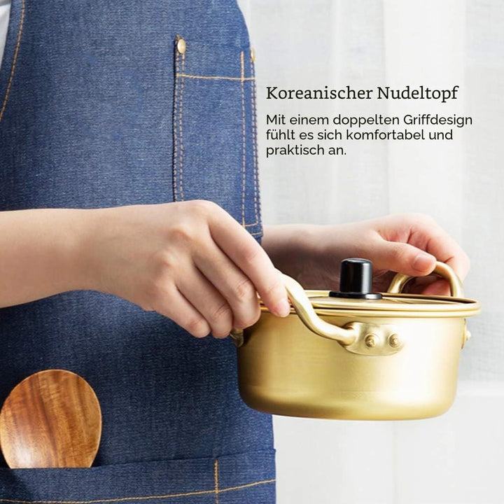 Korean Ramen Noodles Pot, Aluminium Ramen Topf mit Deckel Nudeltopf Doppelgriff Kleiner Sossentopf z