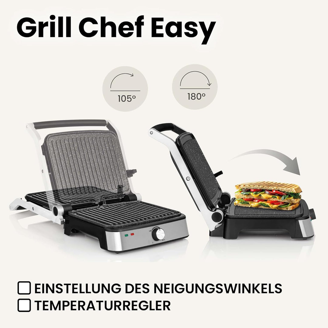 ZEEGMA GRILL CHEF EASY 2-in-1 Elektrogrill und Panini-Toaster, Leistung 2000 W, Antihaft-Keramikplat