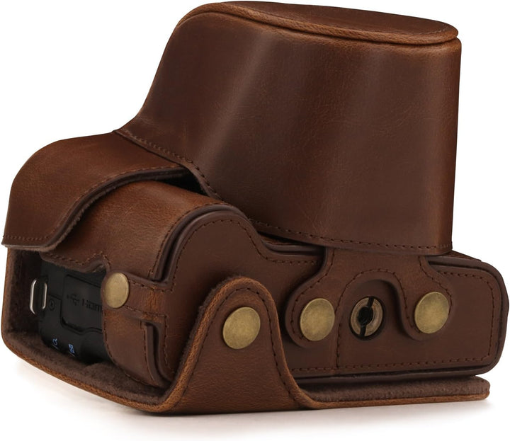 MegaGear Canon EOS M50 (15-45mm) Ever Ready Leder Kamera-Case mit Trageriemen