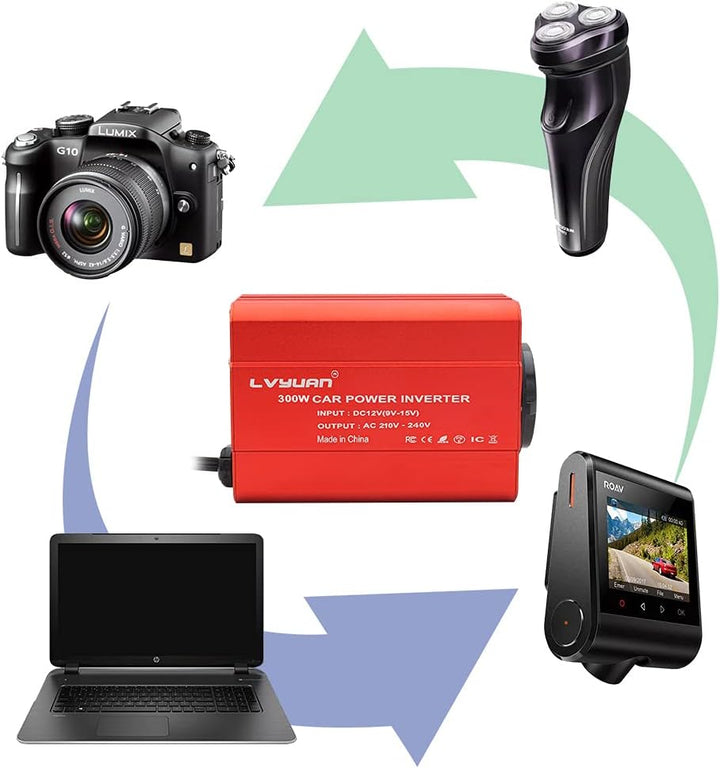 LVYUAN 300W Wechselrichter DC 12 V auf 230V AC Spannungswandler Auto Konverter mit Dual USB Ports &