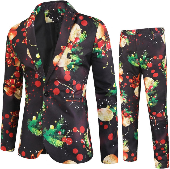 Zhiyao Herren Lustige Weihnachtsanzug 2-Teilig Slim Fit Button Verschiedene Drucke Formal Weihnachte