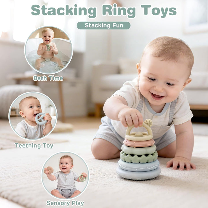 Vanplay Babyspielzeug ab 6 Monate, Montessori Spielzeug Baby 4 IN 1 Motorikspielzeug, Stapelbecher,