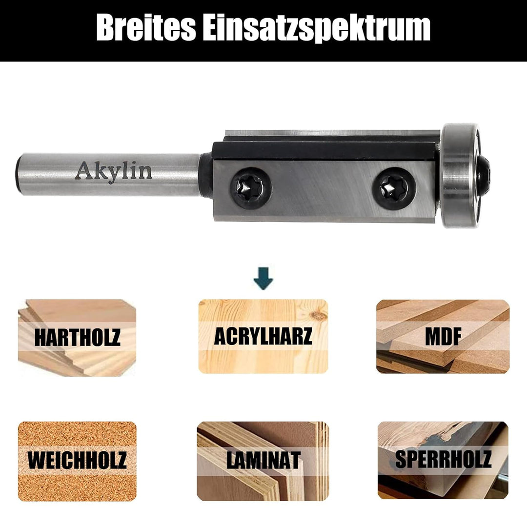 Wendeplatten Bündigfräser 8mm Schaft，Bündigfräser Oberfräse mit Austauschbare Hartmetall Klinge Kuge