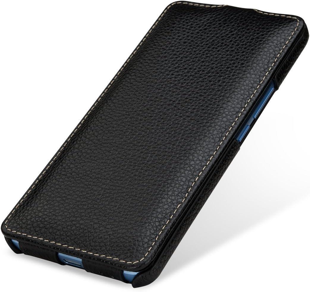 STILGUT UltraSlim Case Hülle Leder-Tasche für HTC U11+ (U11 Plus). Dünnes Flip-Case vertikal klappba