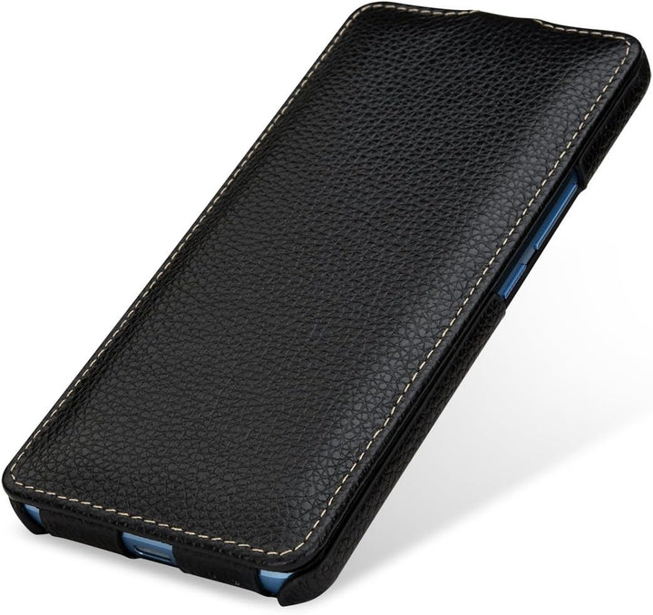 STILGUT UltraSlim Case Hülle Leder-Tasche für HTC U11+ (U11 Plus). Dünnes Flip-Case vertikal klappba