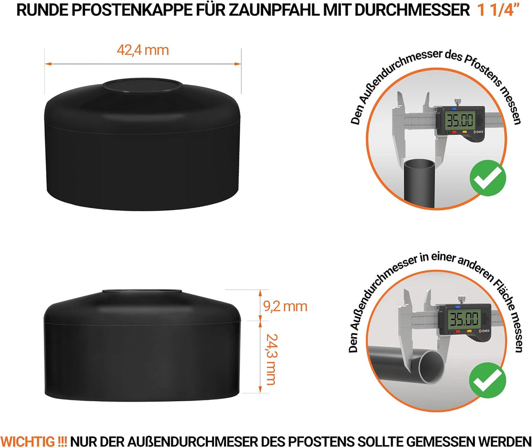 EMFA Zaunpfahlkappe rund 42,4 mm Schwarz 10 Stück Pfostenkappe rund Zaunpfostenkappen Zaunabdeckung
