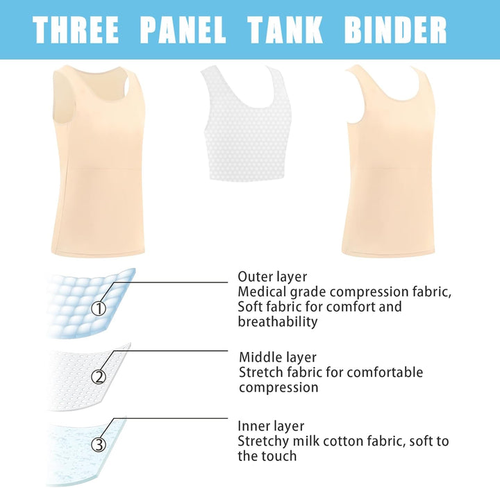 XUJI Brust Binder Transgender Tomboy Atmungsaktiv Langer Binder Pullover Tank Top, S Nude