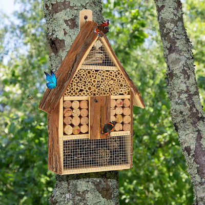 Relaxdays Insektenhotel, Verschiedene Füllmaterialien, Nisthilfe Hausform, Wildbienenhotel HxBxT 40,