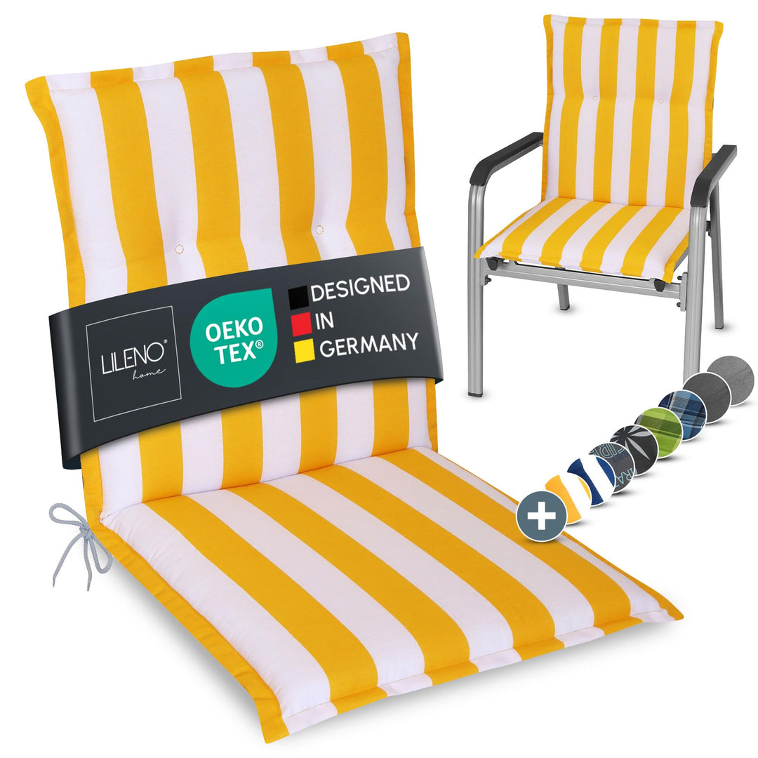 LILENO HOME Gartenstuhl Auflagen als [1er Set - Niedriglehner] in Blockstreifen Gelb - Bequeme Liege