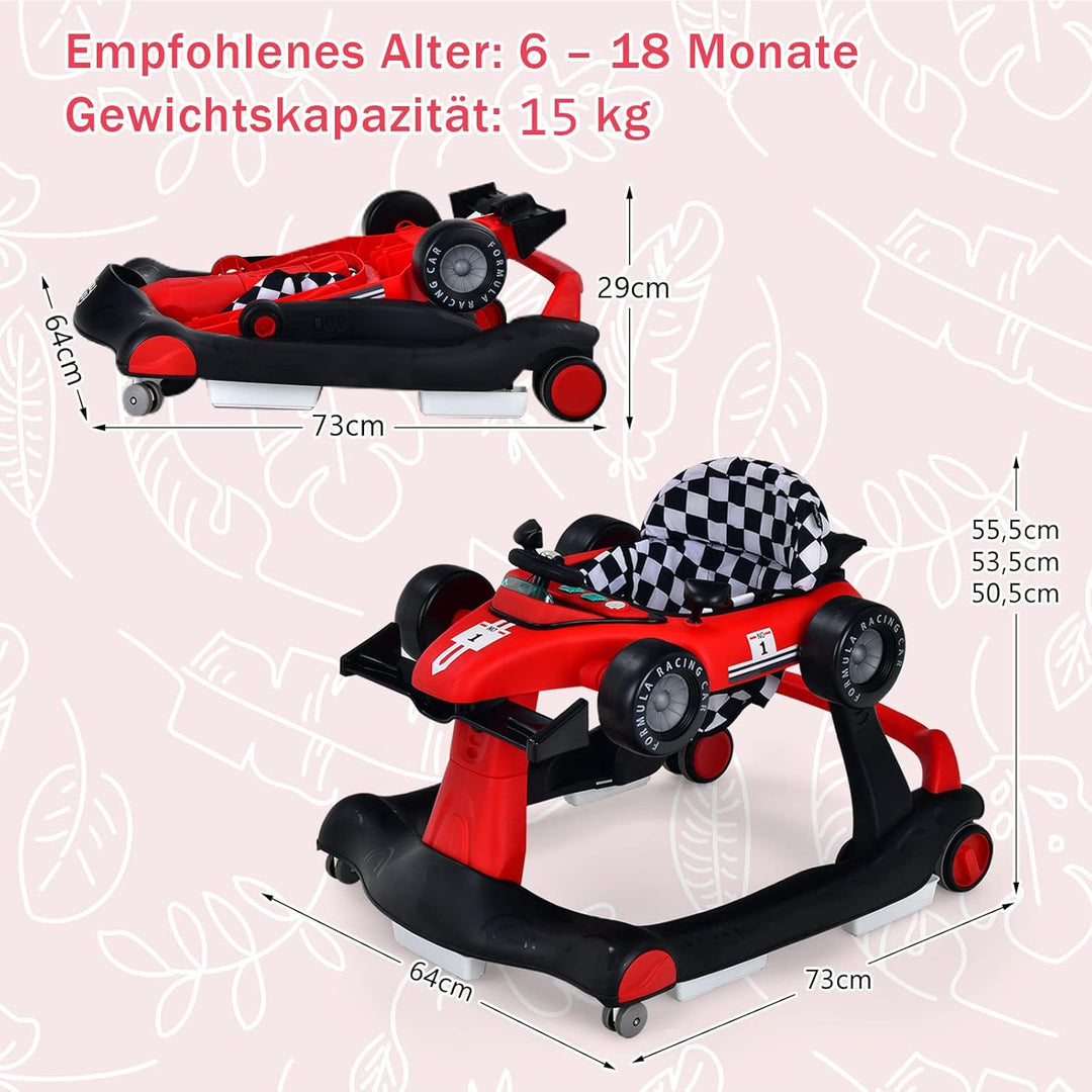 DREAMADE Lauflernhilfe, 4 in 1 Autoförmiger Lauflernwagen mit einstellbarer Geschwindigkeit, Musik &