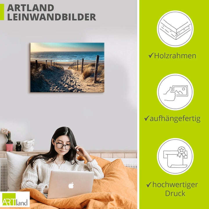 Artland Leinwandbild Wandbild Bild auf Leinwand 60x40 cm Wanddeko Strand Meer Maritim Nordsee Sonne