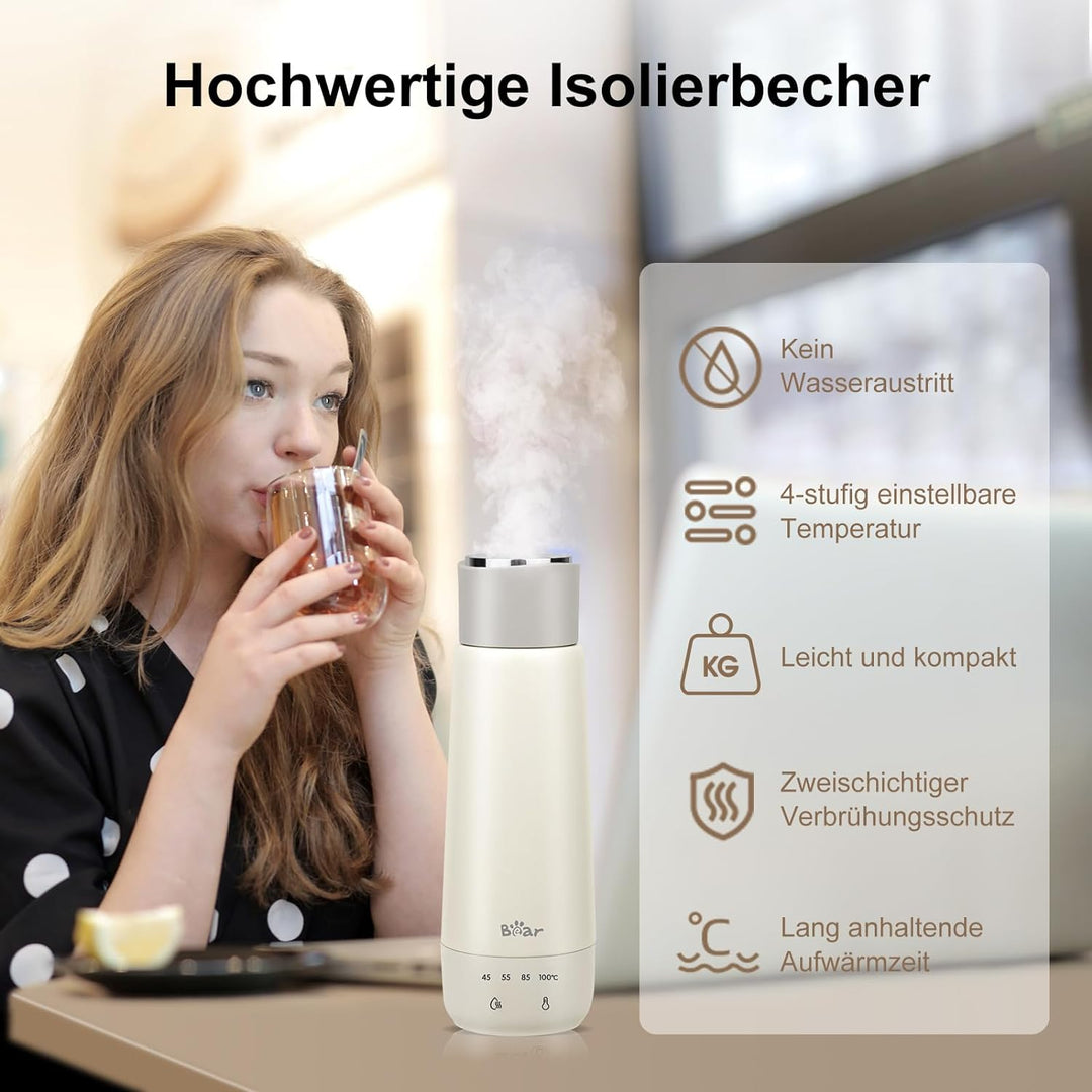 Bear 300ml 4-Temperatur Elektrischer Wasserkocher 3-in-1 Reise Elektrischer Wasserkocher Doppelschic