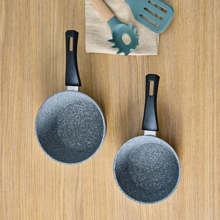 Karaca Gris Biogranit Induktions Milchtopf-Set, 2-teilig - Praktisches Set mit Milchkännchen in zwei