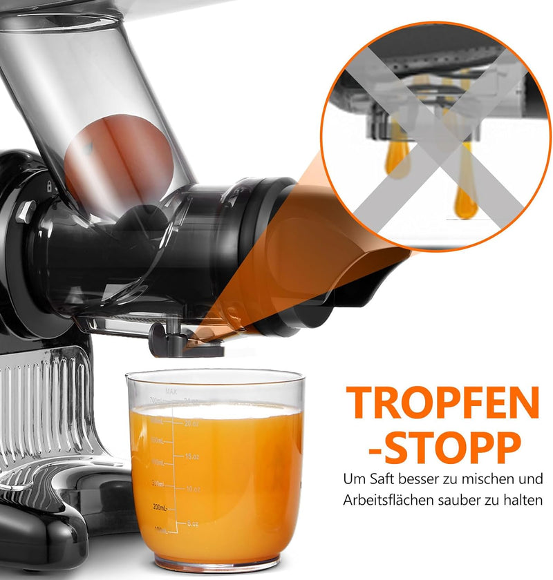 AMZCHEF Entsafter mit 80MM Grosser Einfüllschacht - 150W Entsafter Slow Juicer mit 2 Geschwindigkeit