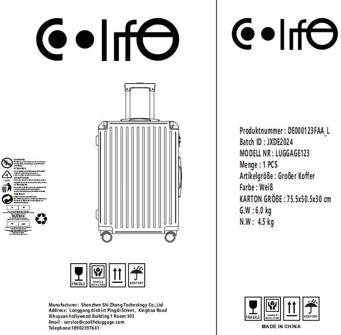 COOLIFE Koffer Trolley-Koffer Hartschalen-Koffer Rollkoffer Reisekoffervon ABS-Material mit TSA-Schl
