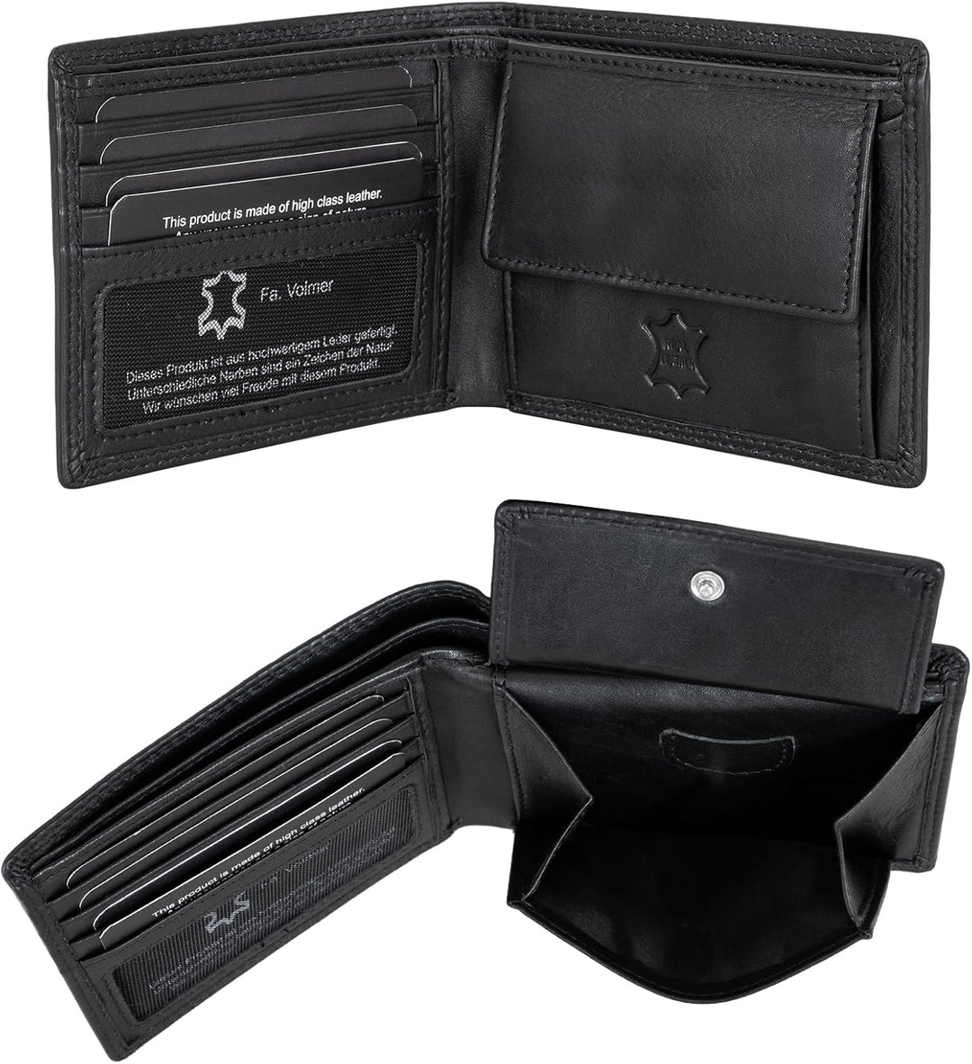 Fa.Volmer ® Leder Geldbörse Herren mit RFID-Schutz - AirTag-Fach - extra-stabile Doppelnaht - 6 Fäch
