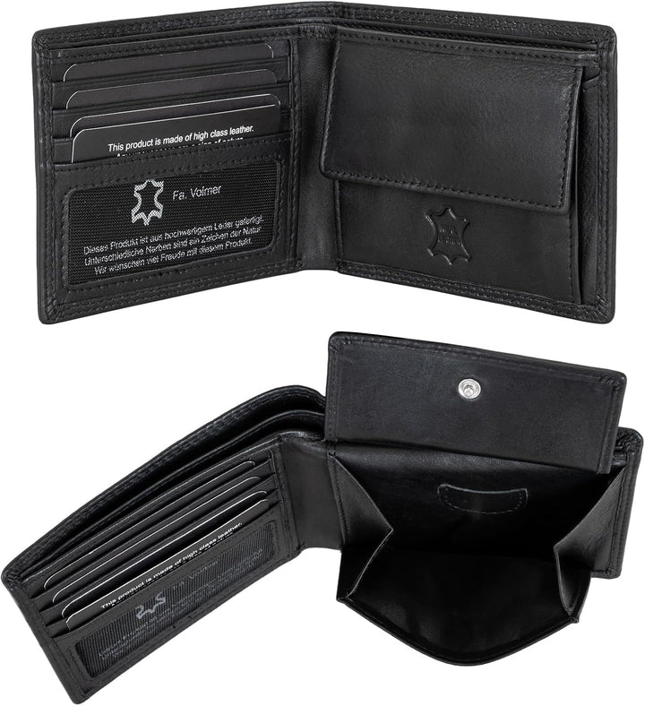 Fa.Volmer ® Leder Geldbörse Herren mit RFID-Schutz - AirTag-Fach - extra-stabile Doppelnaht - 6 Fäch