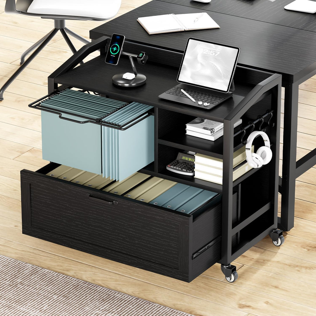 HSH Rollcontainer mit Schubladen für DIN A4 Letter FormatGrösse Mobiler Büroschrank Holz Metall Druc