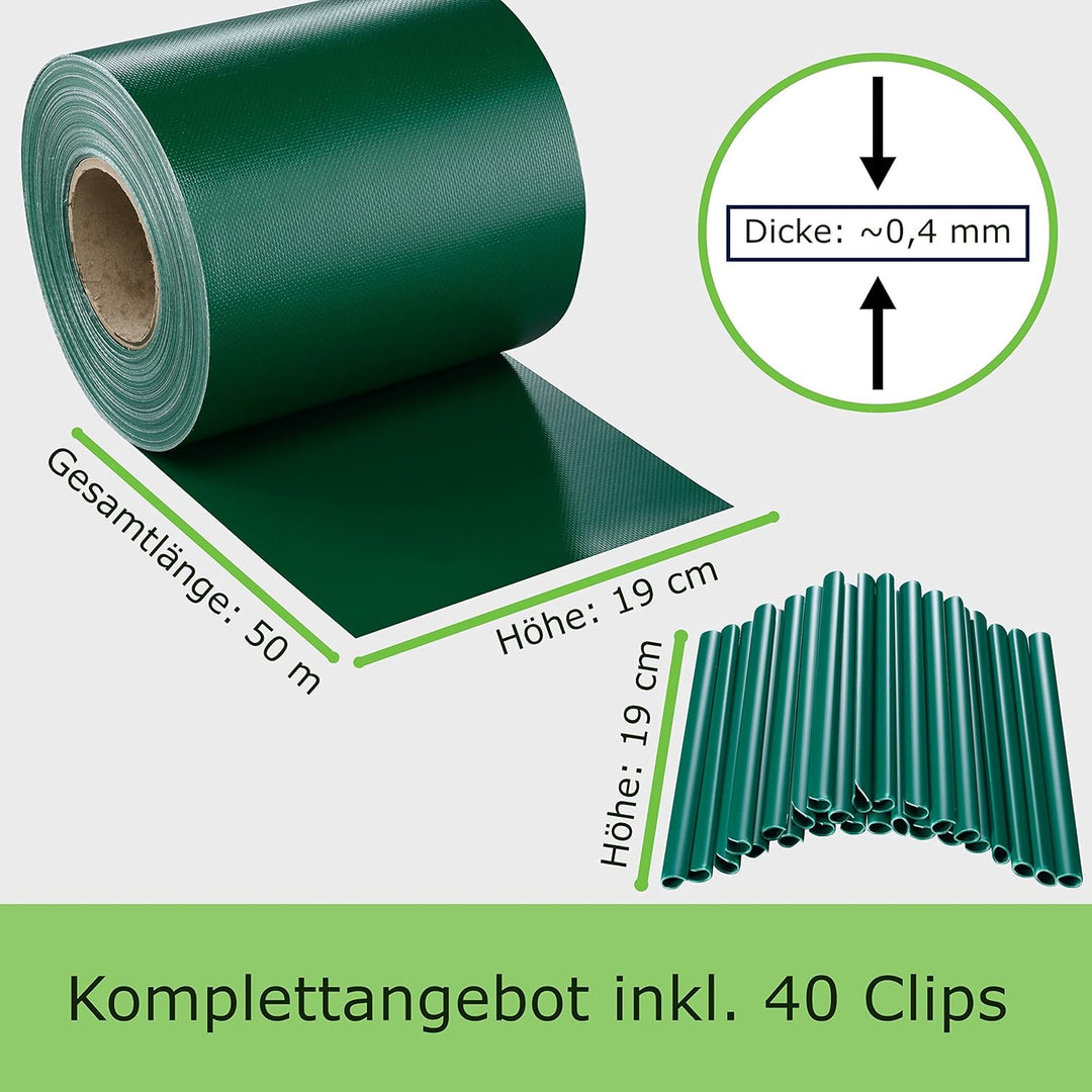 workingHOUSE PVC Sichtschutzstreifen für Doppelstabmattenzaun - 450g/m² 50 m x 19 cm - Zaunsichtschu
