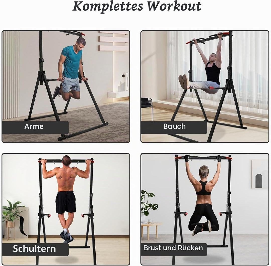 Dehnbar Klimmzugstange + Dip Station bis 200kg, Höhenverstellbar faltbar Stationäre Kraftstation Kli