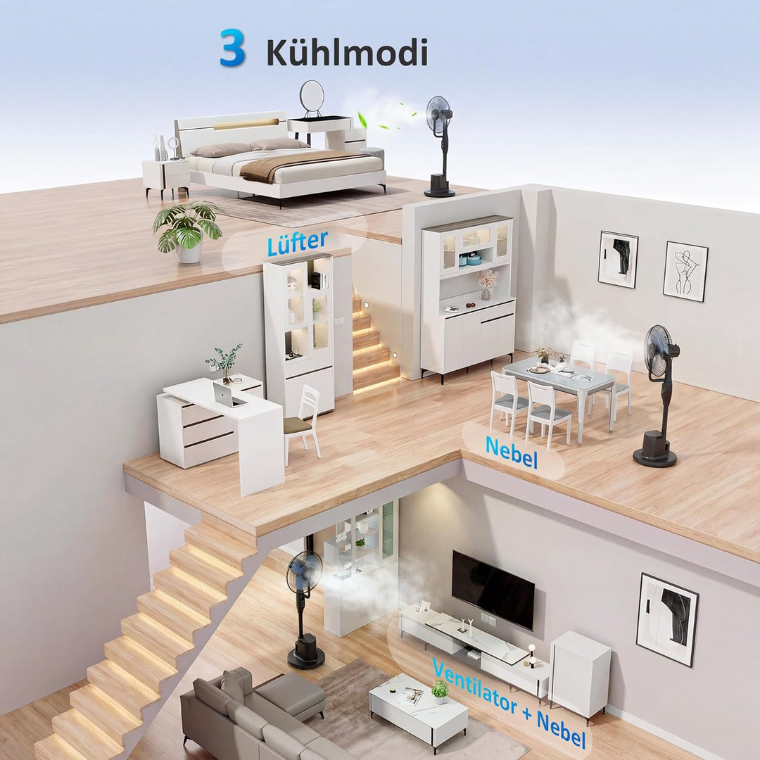 HOMCOM Ventilator mit Wasserkühlung, Luftbefeuchter leise, Neigbar Standventilator inkl. Sprühnebel,