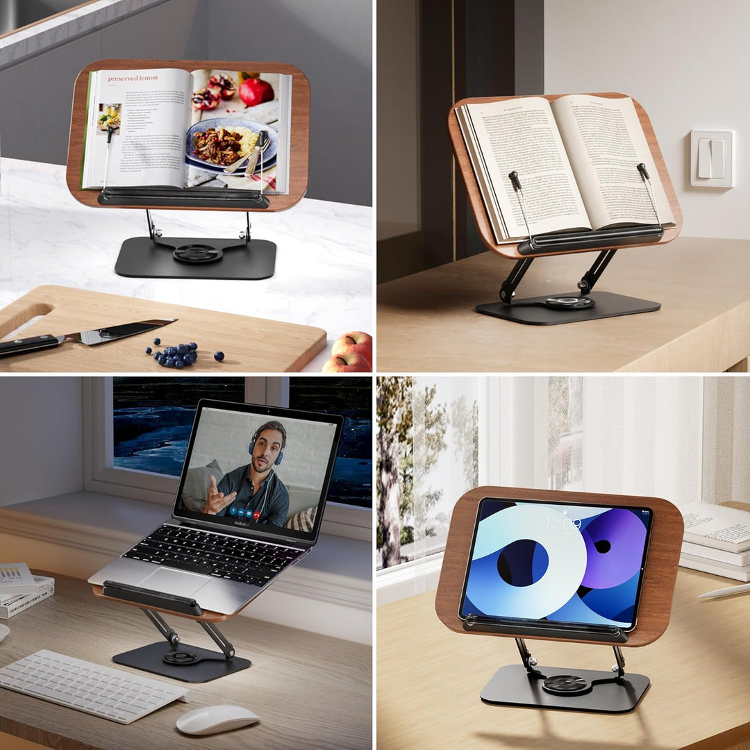 SupeDesk Buchständer zum Lesen,verstellbarer Holz-Buchhalter Leseständer,360° drehbar,faltbar,Kochbu