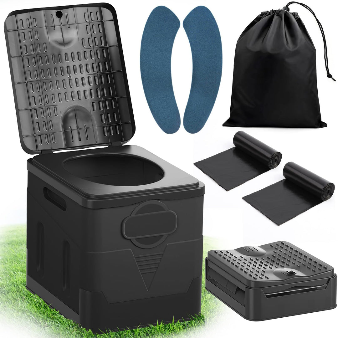 Tragbares Klapptoiletten-Set, 25 L Gross, Maximale Tragung 150KG, 24 Beutel Müllbeutel,Transporttasc
