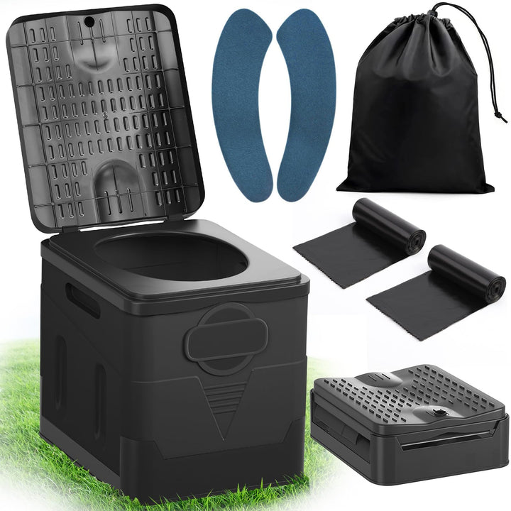Tragbares Klapptoiletten-Set, 25 L Gross, Maximale Tragung 150KG, 24 Beutel Müllbeutel,Transporttasc