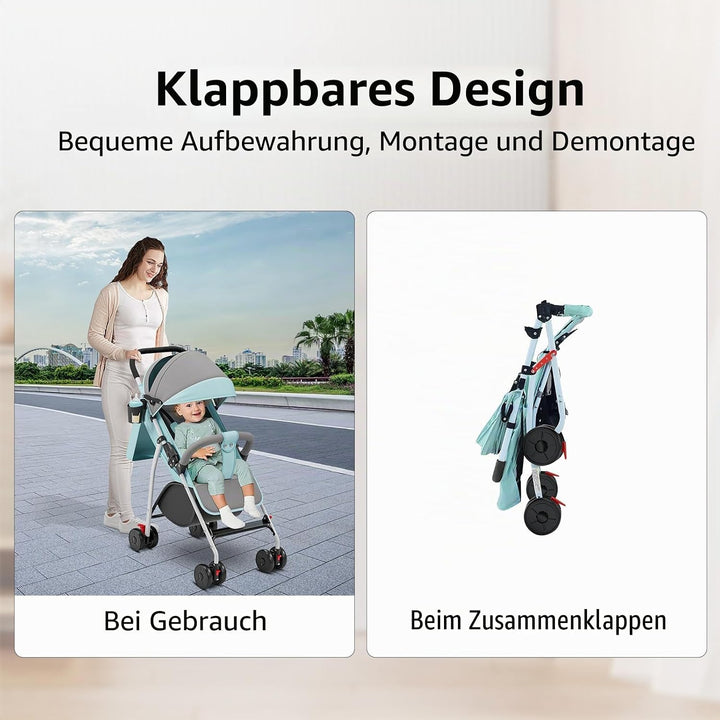 Kompakter Kinderwagen, 0 bis 4 Jahre (30 kg max), leicht (4,10 kg), Buggy für Babys, Komfort, faltba
