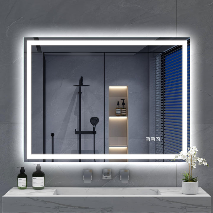 S'bagno Bluetooth-Badspiegel-mit-Beleuchtung-80x60cm, LED-Badezimmerspiegel mit Entfoggen, 3000K-650