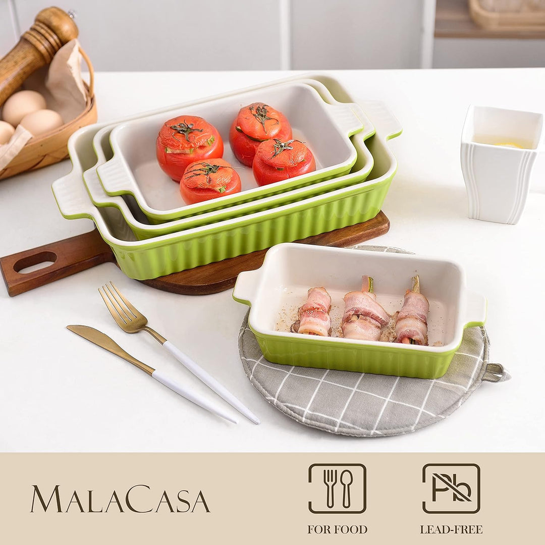MALACASA Auflaufform, 4-teilig Set Gross & Klein Stapelbar Backformen (37, 30, 28, 24 cm) | Rechteck