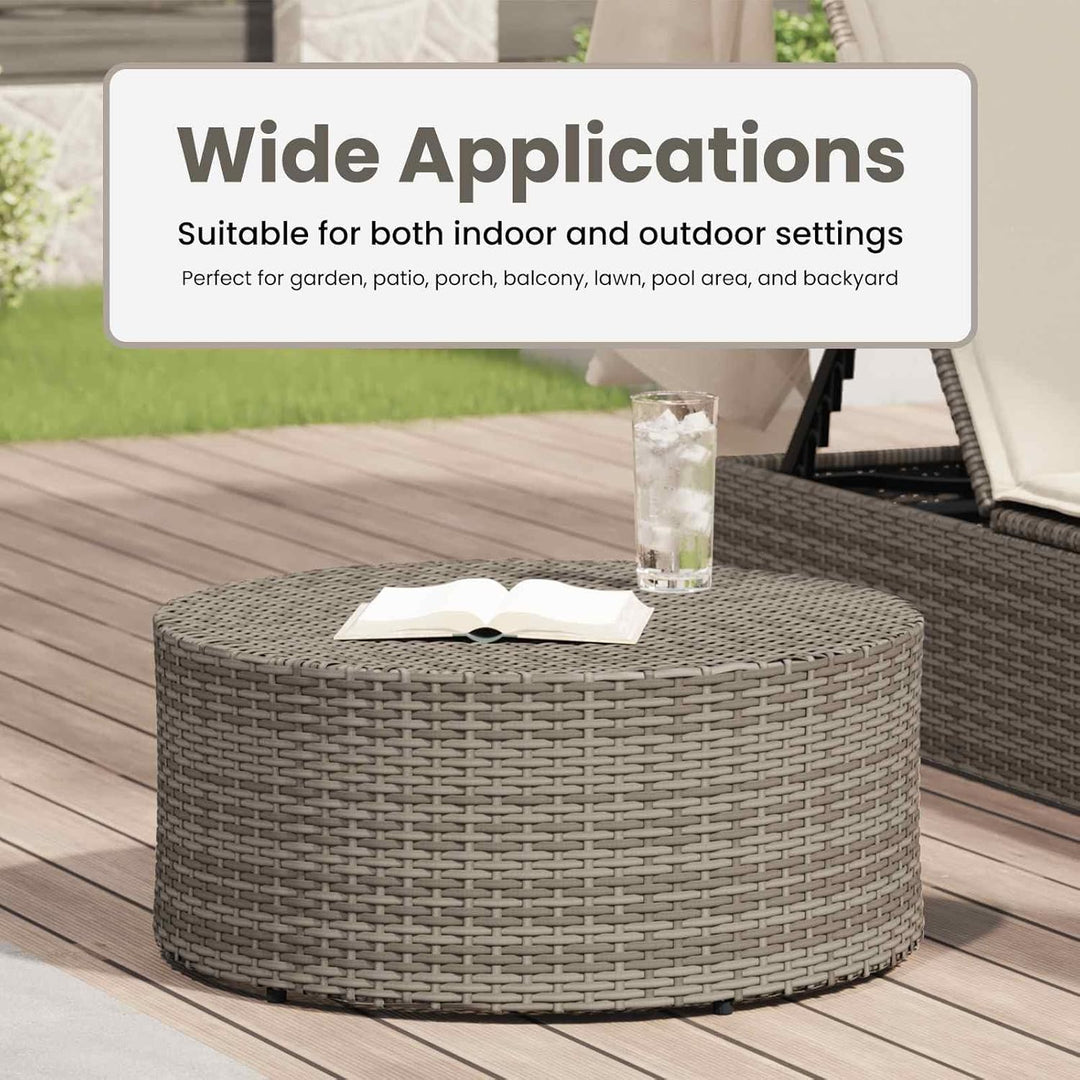 vidaXL Couchtisch für draussen Grau Ø 68 x 30 cm Poly-Rattan, Moderner runder Gartentisch, wetterfes
