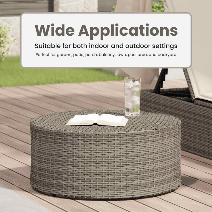 vidaXL Couchtisch für draussen Grau Ø 68 x 30 cm Poly-Rattan, Moderner runder Gartentisch, wetterfes