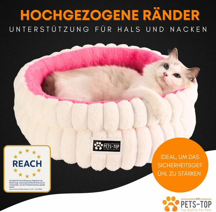 Katzenbett Flauschig – Katzenkissen Rund Weich – Cat Bed Waschbar – Schlafplatz für Katze & Kleine H