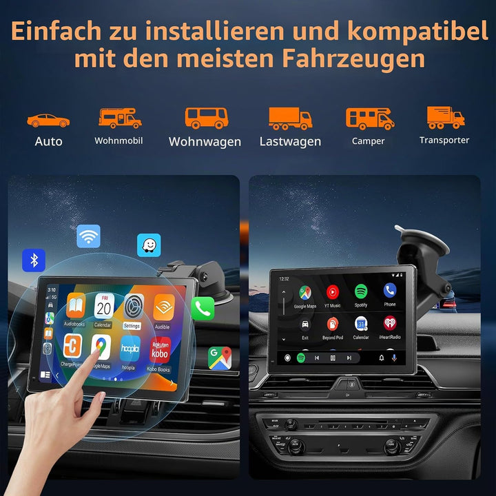 7 Zoll Wireless Carplay Display für Apple Carplay &amp; Android Auto, Tragbares Autoradio mit 2.5D HD To