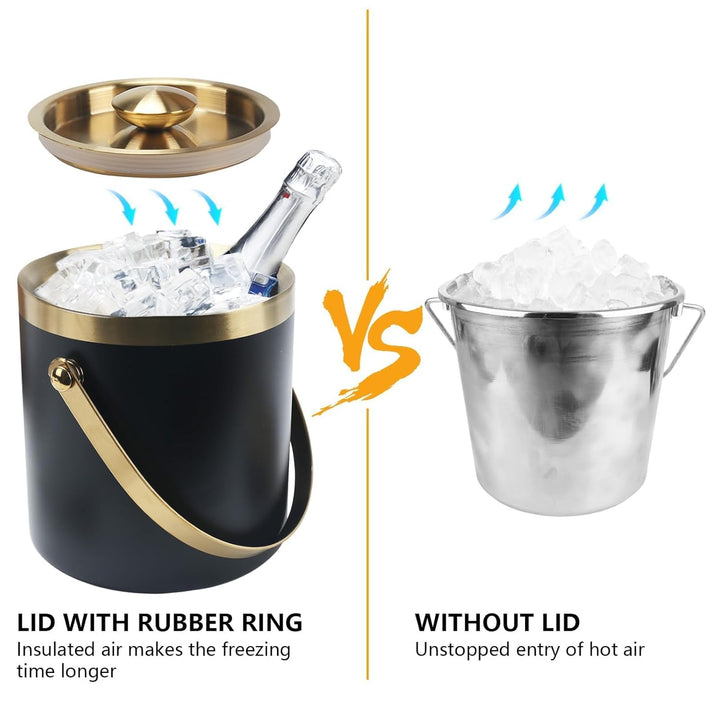 2L Eiseimer Eiswürfelbehälter Eisbehälter Edelstahl, Doppelwandiger Isolierter Eiskübel, Ice Bucket