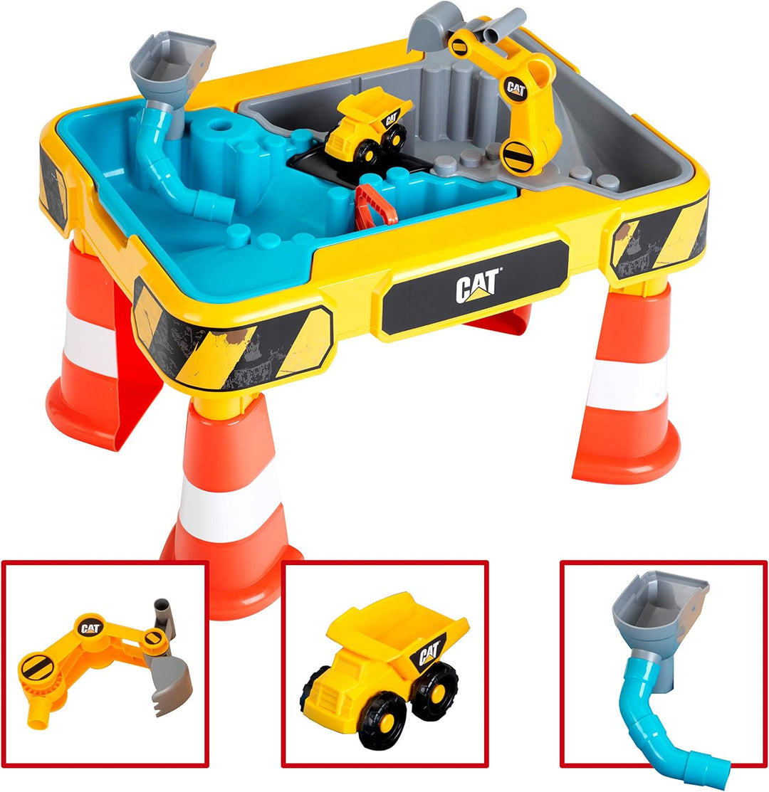 Theo Klein 3237 CAT® Sand- und Wasserspieltisch | Mit Baggerarm, Kipper, 2 Rohren, Stoppern und entn