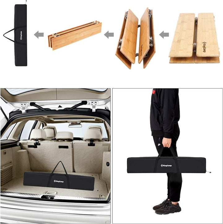 KingCamp Bambus Falt Tisch Camping Klapptisch Garten Alu Holz 3Höhen Verstellbar