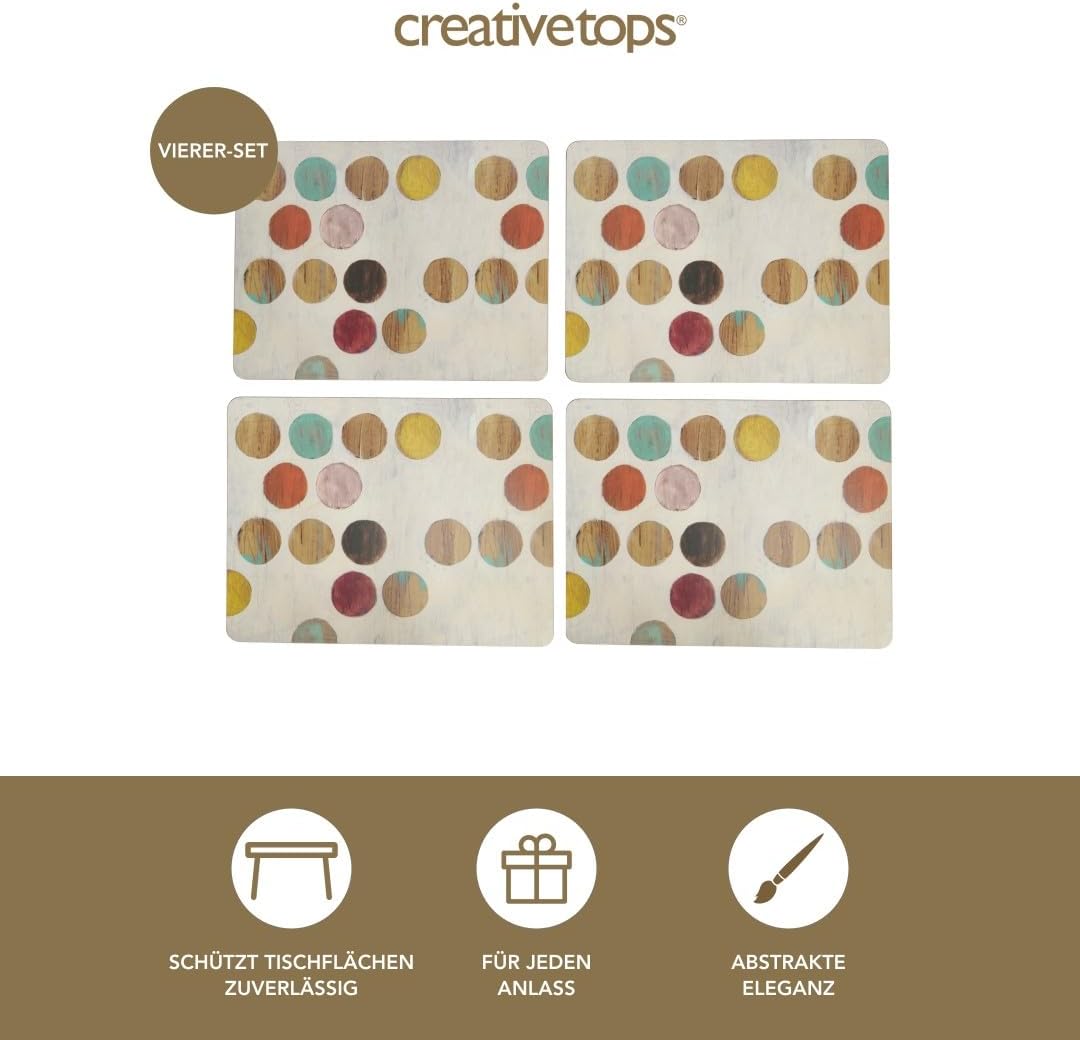 Creative Tops Platzsets, Design Retro Punkte, hochwertig, Unterseite aus Kork, Holz, mehrfarbig, 4-t