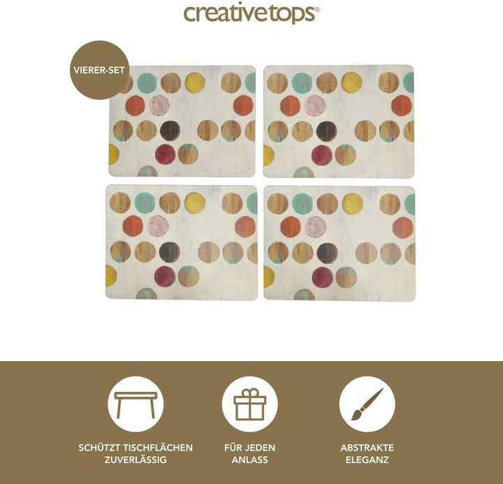 Creative Tops Platzsets, Design Retro Punkte, hochwertig, Unterseite aus Kork, Holz, mehrfarbig, 4-t