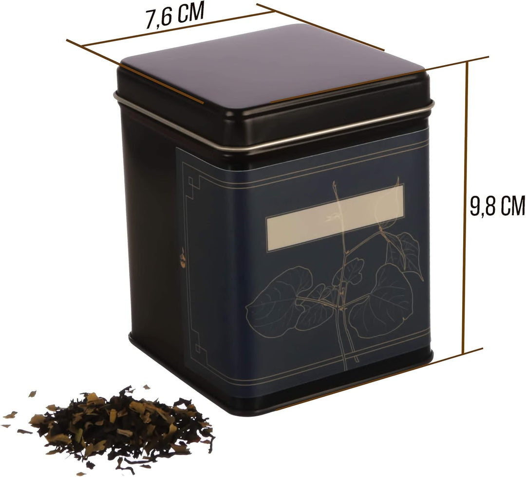 6x klassische eckige Teedose, stapelbar, aromadicht aus Metall für je 140g Earl Grey, inkl. 6 floral